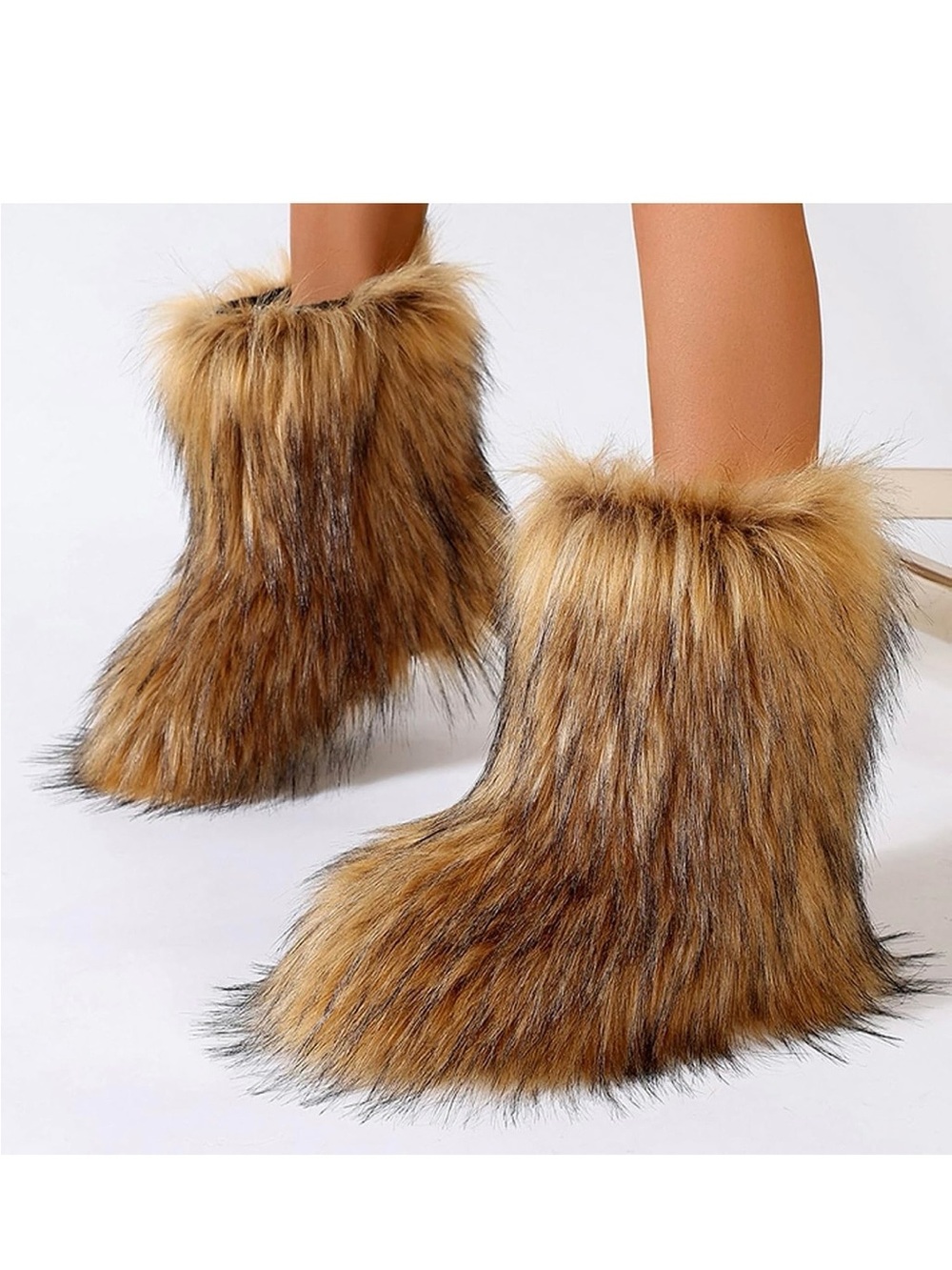 Faux Fur Cozy Ankle Boots in Brown